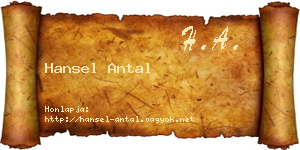 Hansel Antal névjegykártya